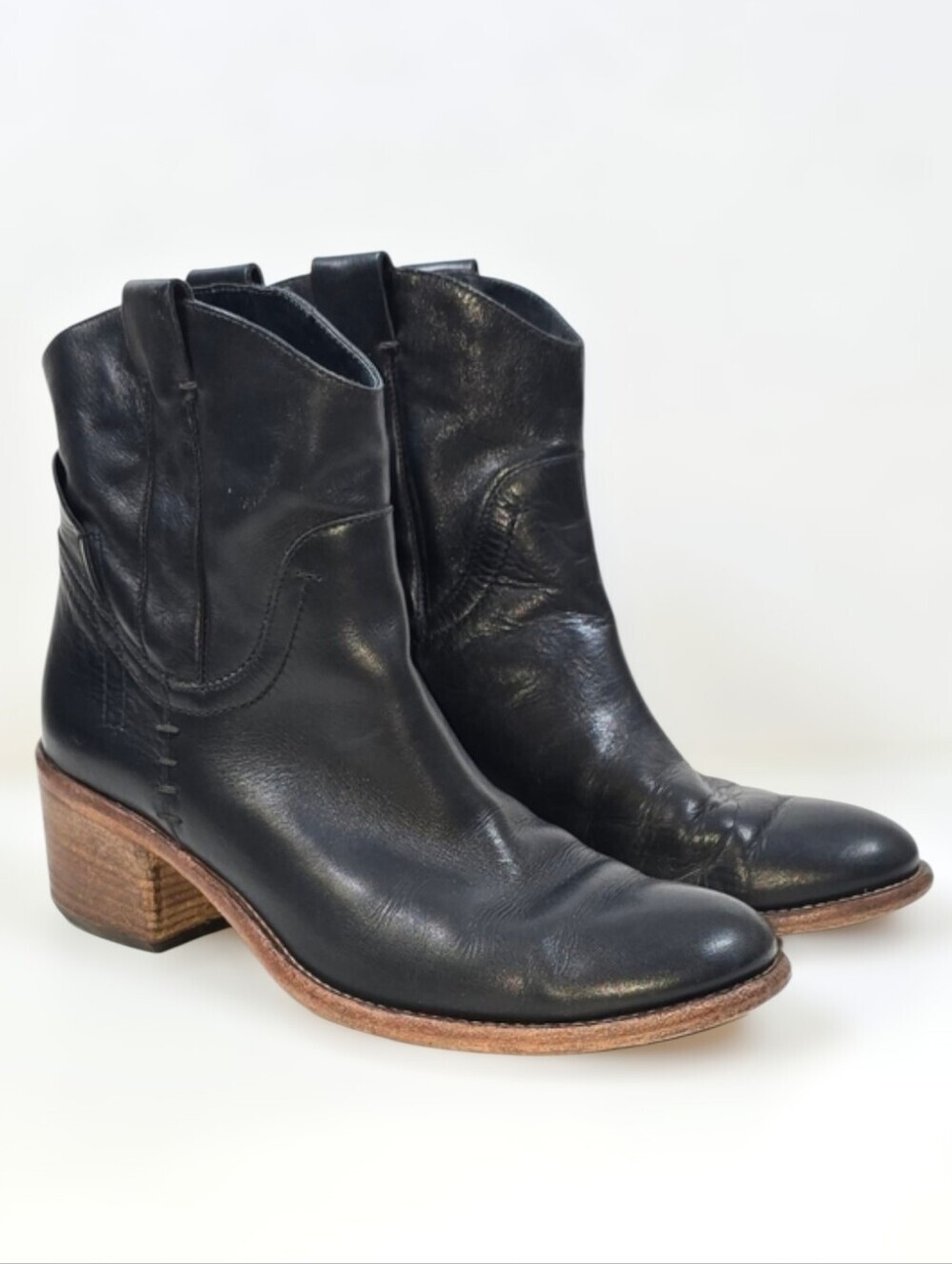 Alberto Fermani Italy Volo Leather Ankle Boots Sz.38.5 Western Pull On Style